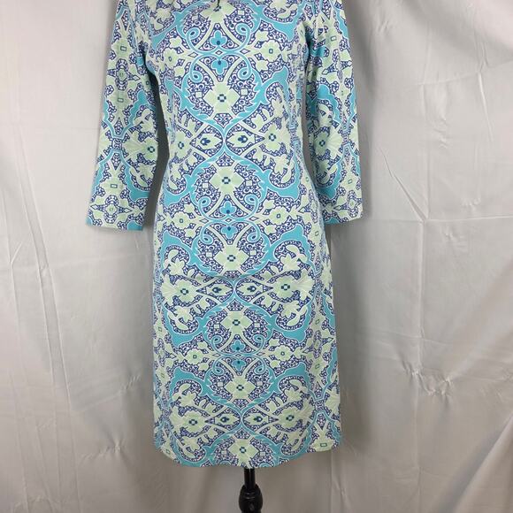 J.McLaughlin Dress Women XS Blue Green Paisley Long Sleeve Shift Knee Length - Picture 4 of 8